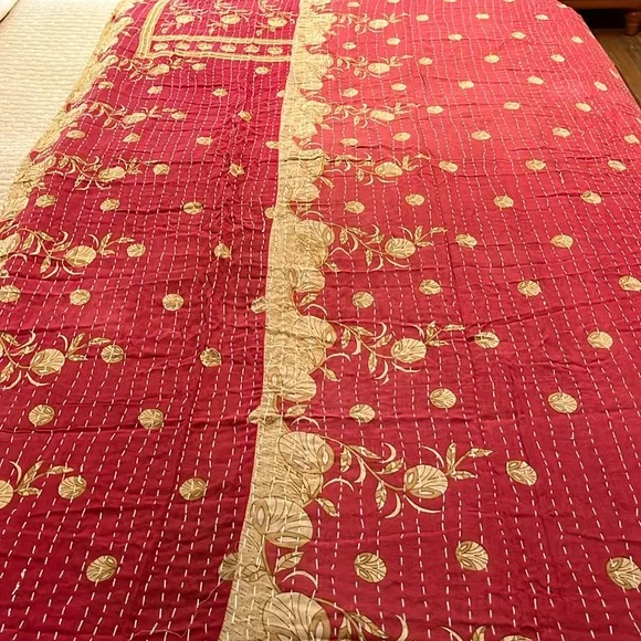 KANTHA QUILT HANDCRAFTED LIGHTWEIGHT REVERSIBLE BLANKET THROW BEDDING INDIA - Picture 2 of 10